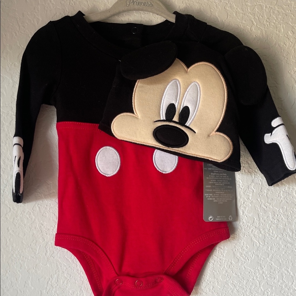 Disney Mickey Mouse Red and Black Bodysuit with Beanie/Hat